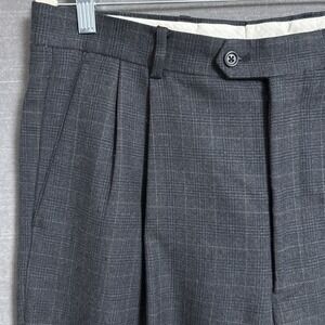 Vintage Joseph Feiss Pants 34x27.5 Gray Glen Check Plaid Wool Pleated Trouser